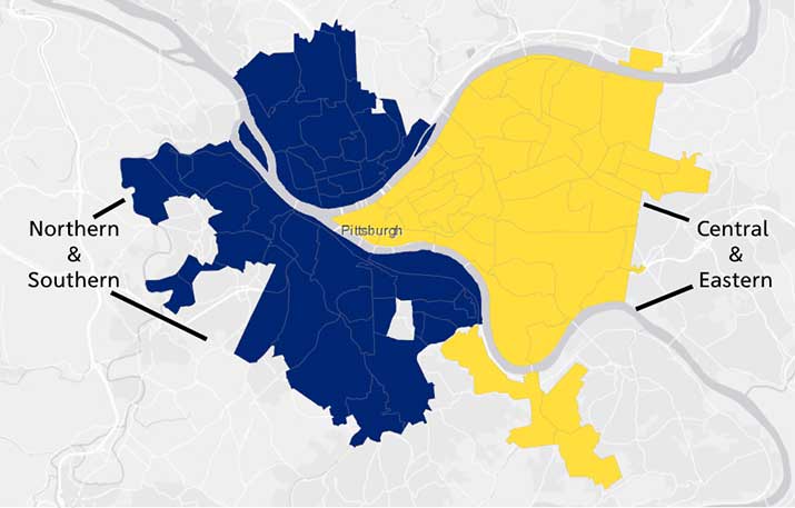 Regional collection map of Pittsburgh