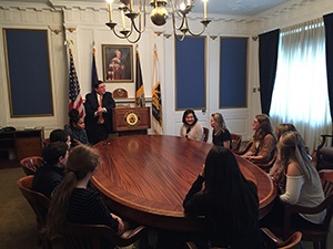 Mayor William Peduto chats with students in the Mayor's Conference Room in 2017.