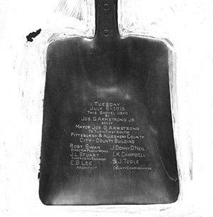 The shovel used in the groundbreaking ceremony of the City-County Building.