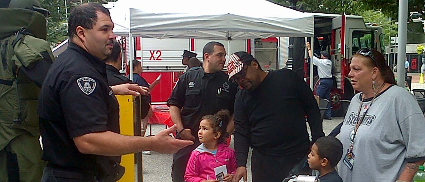 Police Officer talking with a resident