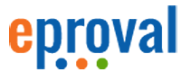 eProval Logo - Orange letter e with blue text